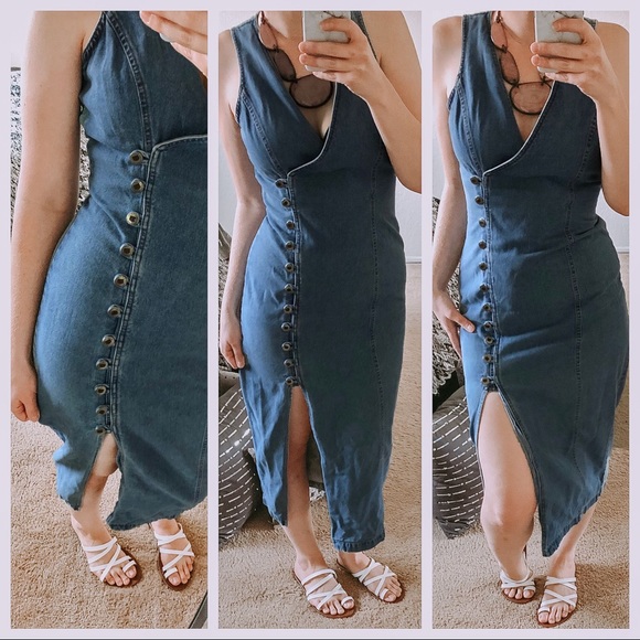 Vintage Dresses & Skirts - Vintage tickets denim button up dress, size 9/10